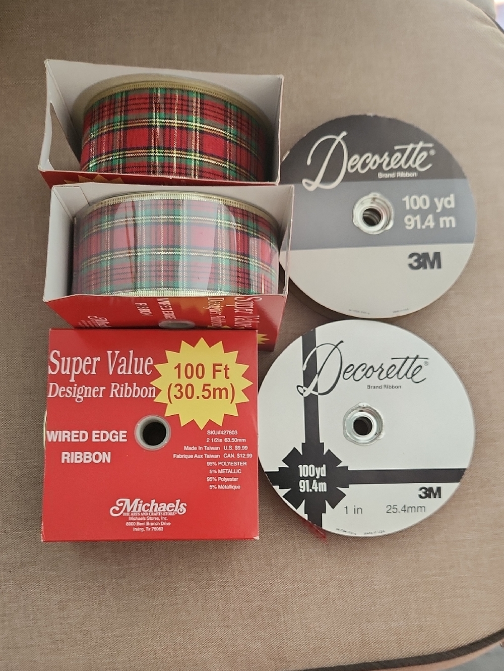 Decorette Plaid Wired Edge Ribbon - Red/Green Holiday Ribbon